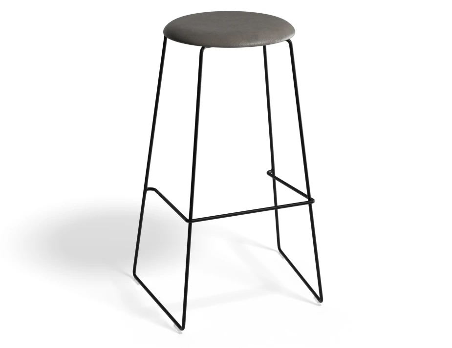 HUGO Barstool 75cm Blackframe Greyvinyl Roundseat
