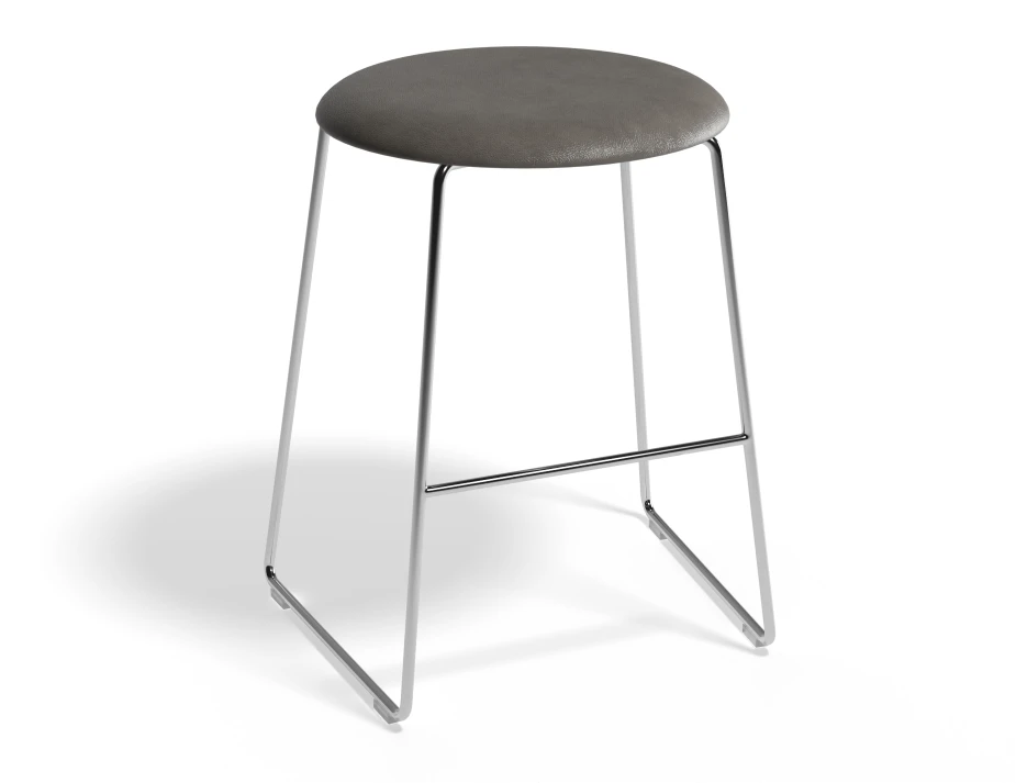 HUGO Lowstool 46cm Chromeframe Greyvinyl Roundseat