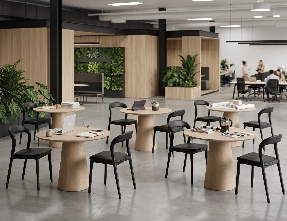 Circa Table 85 Black Mia Chairs Upholstered