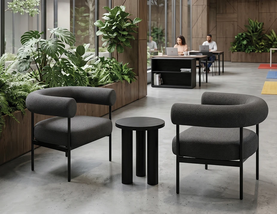 Marlowe Lounge Stone Grey Black Frame Lifestyle