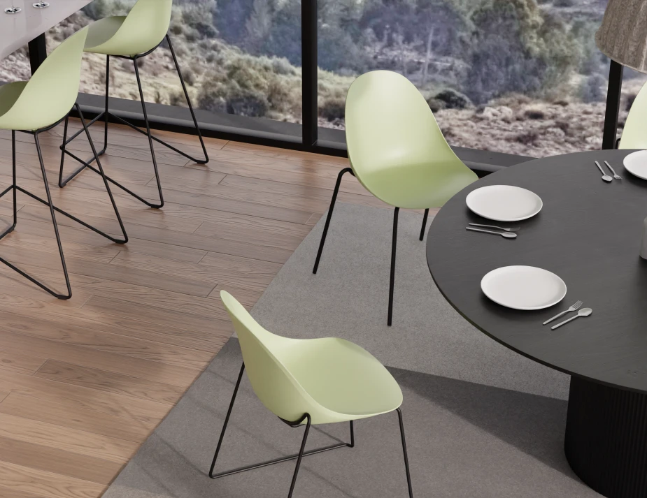 Pebble Rail 4pole Chairs Stools Green Dining Setting