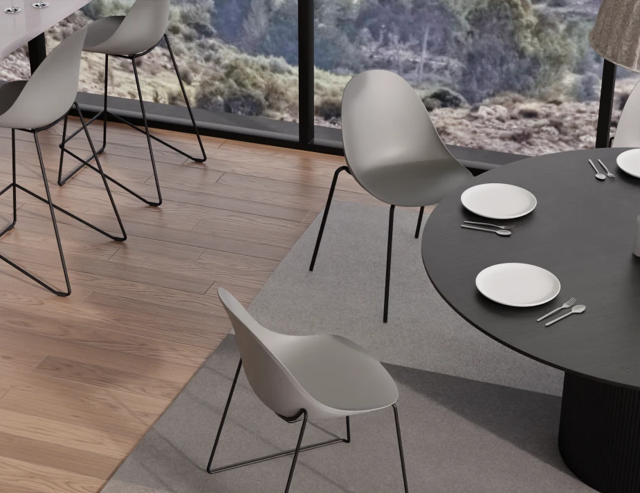 Pebble Rail 4pole Chairs Stools Grey Dining Setting