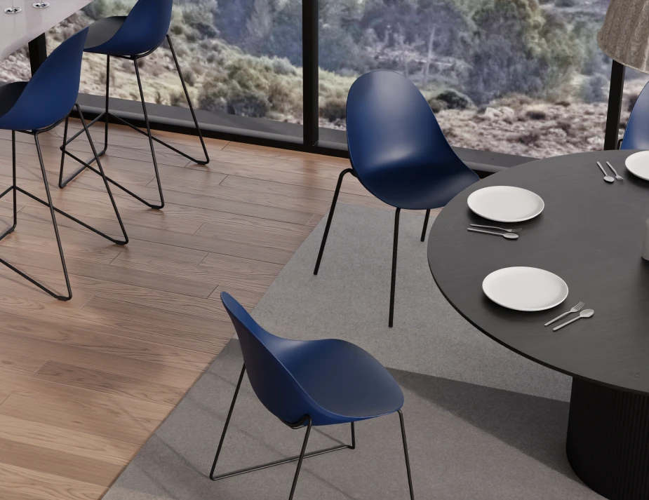 Pebble Rail 4pole Chairs Stools Navy Dining Setting