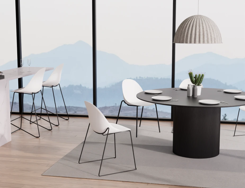 Pebble Rail 4pole Chairs Stools White Dining Setting