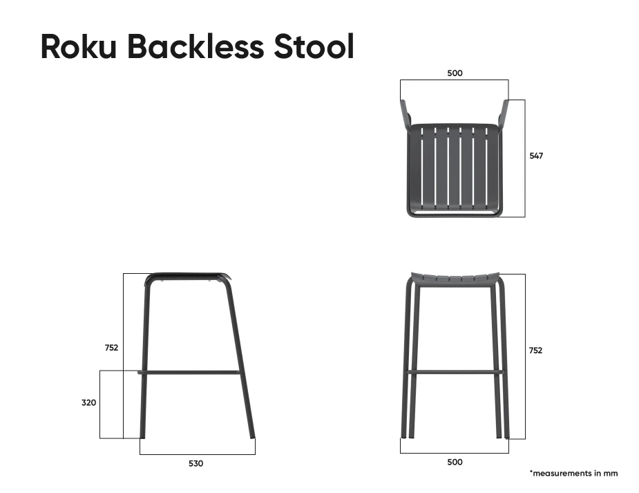 Roku BacklessStool Dimensions