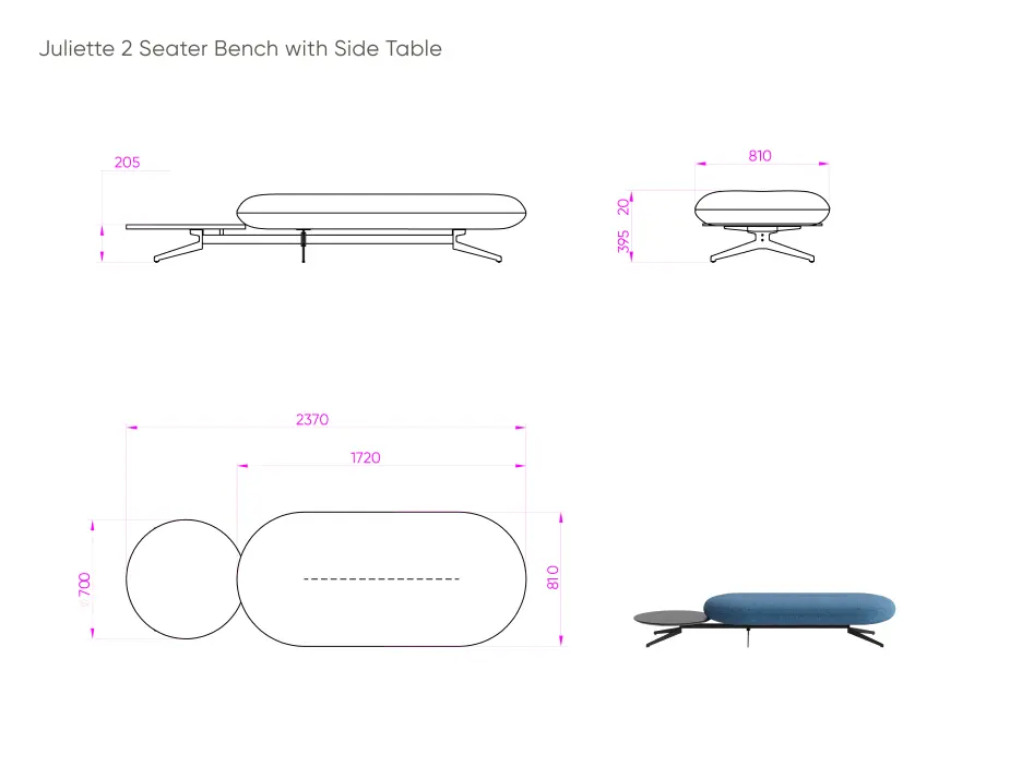 Juliette 2 Seat Bench With Side Table