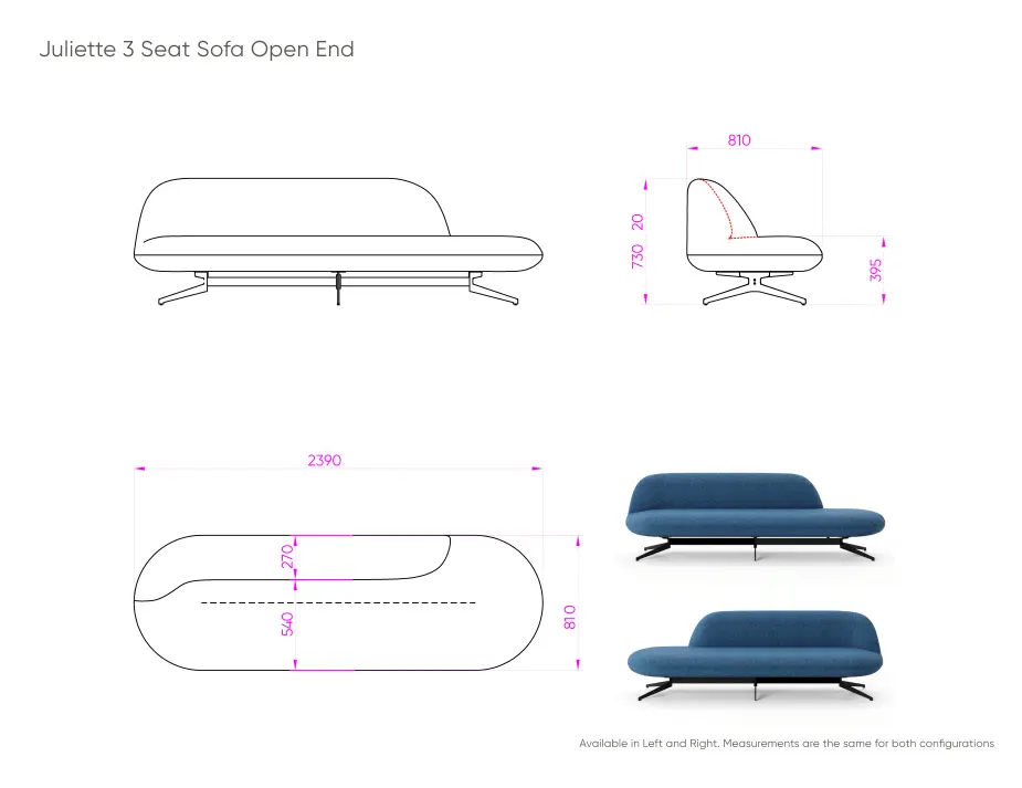Juliette 3 Seat Sofa Open End