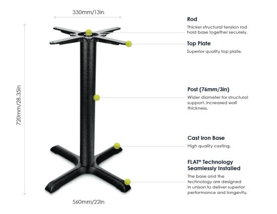 Flat Tech Cafe Table Base - AUTO-ADJUST KX22 (Min. order 4)