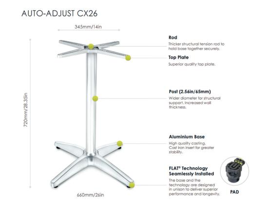 Flat Tech Cafe Table Base - AUTO-ADJUST CX26 (Min. order 4)