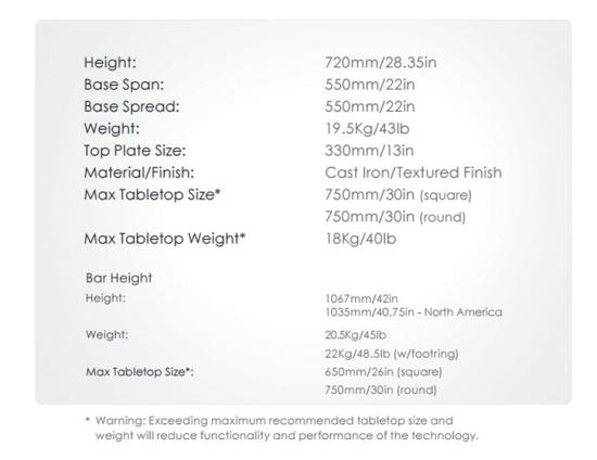 Flat Tech Cafe Table Base - AUTO-ADJUST UR22  (Min. order 4)