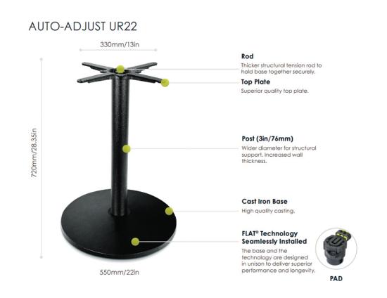 Flat Tech Cafe Table Base - AUTO-ADJUST UR22  (Min. order 4)