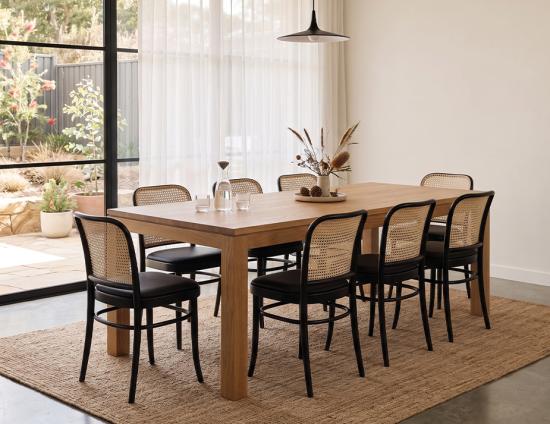 811 Hoffmann Chair - Black Stain - Black Padded Seat - Cane Backrest - by TON