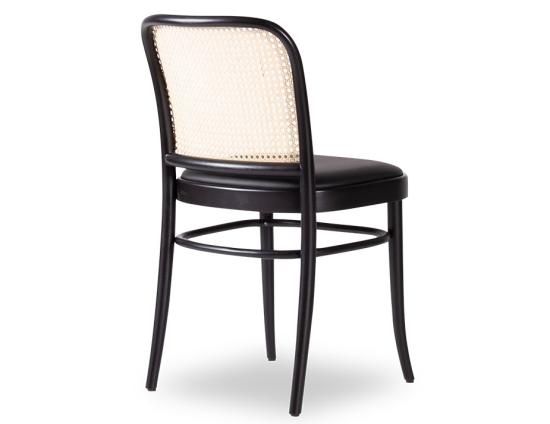 811 Hoffmann Chair - Black Stain - Black Padded Seat - Cane Backrest - by TON