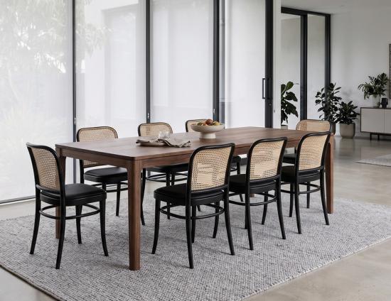 811 Hoffmann Chair - Black Stain - Black Padded Seat - Cane Backrest - by TON