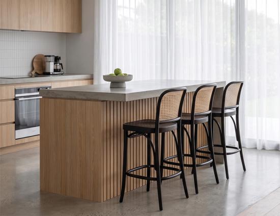 811 Hoffmann Stool - Black Stained Wood Seat - Cane Backrest - by TON 