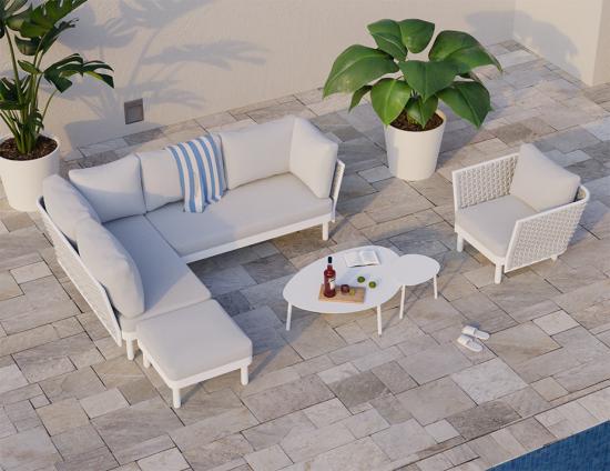 Siano Modular Pouf - Outdoor - White - Light Grey Cushion 