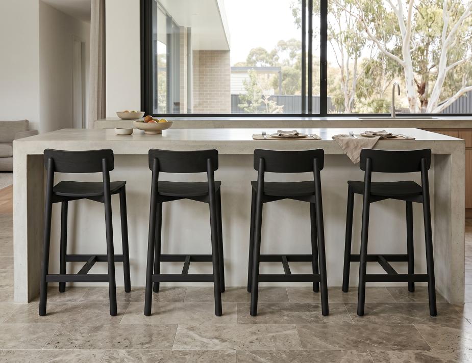 Black Bar Stool Marble Kitchen