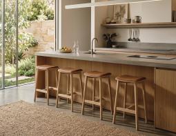Tan Leather Counter Stools In Kitchen