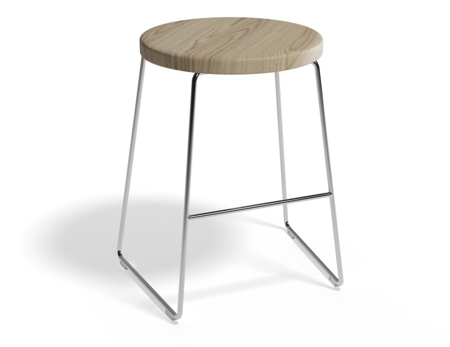 HUGO Lowstool 46cm Chromeframe Naturalwood Roundseat