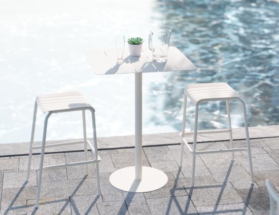 Roku Backless Bar Stool - Outdoor - White