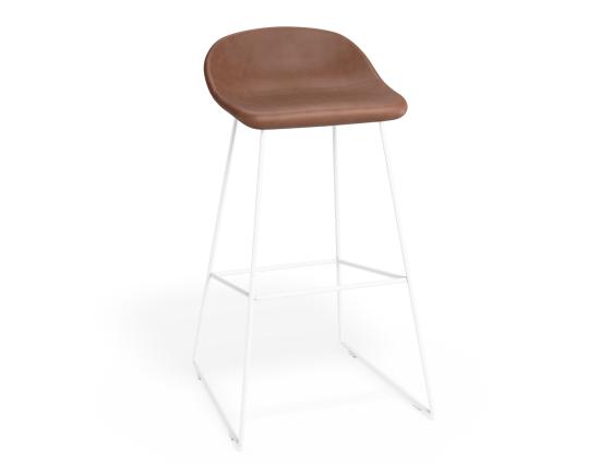 Pop Stool - White Frame and Upholstered Vintage Tan Seat