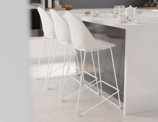 Pebble Stool White Upholstered Seat 
