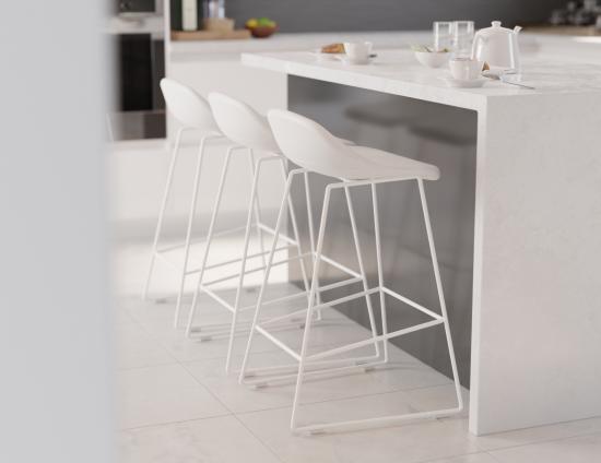 Pop Stool - White Frame and Upholstered White Seat