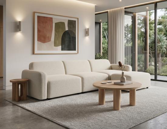 Atticus Modular Sofa - 3 Seater with Ottoman - Ivory Cream