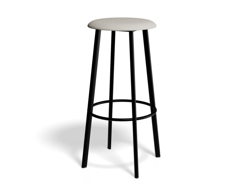 P 1 Atlas Barstool Blackframe Fabric Lightgrey