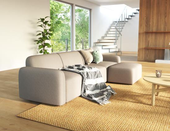 Atticus Modular Sofa - 3 Seater with Ottoman - Oyster Grey
