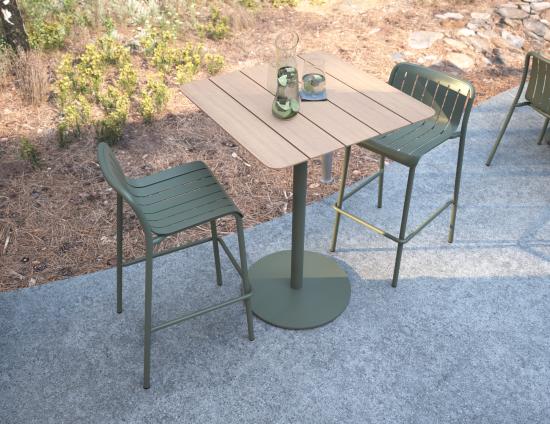 Roku High Bar Teak Table - Outdoor - Eucalyptus Green