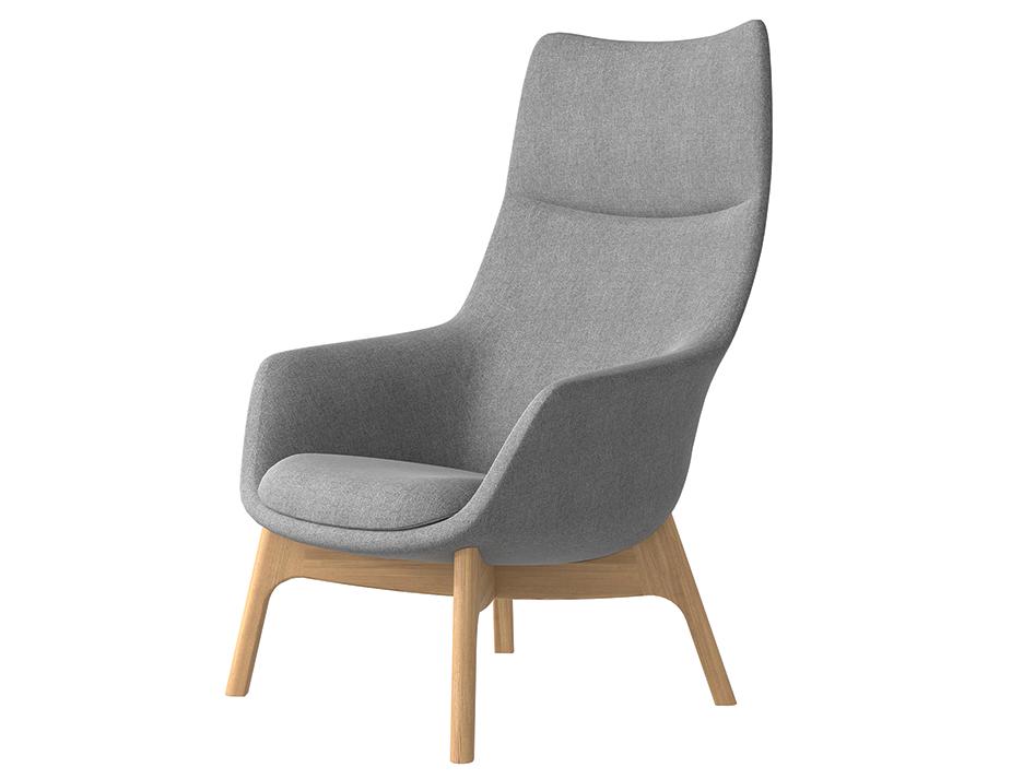 Flow Lounge High Back Wood Base Grey