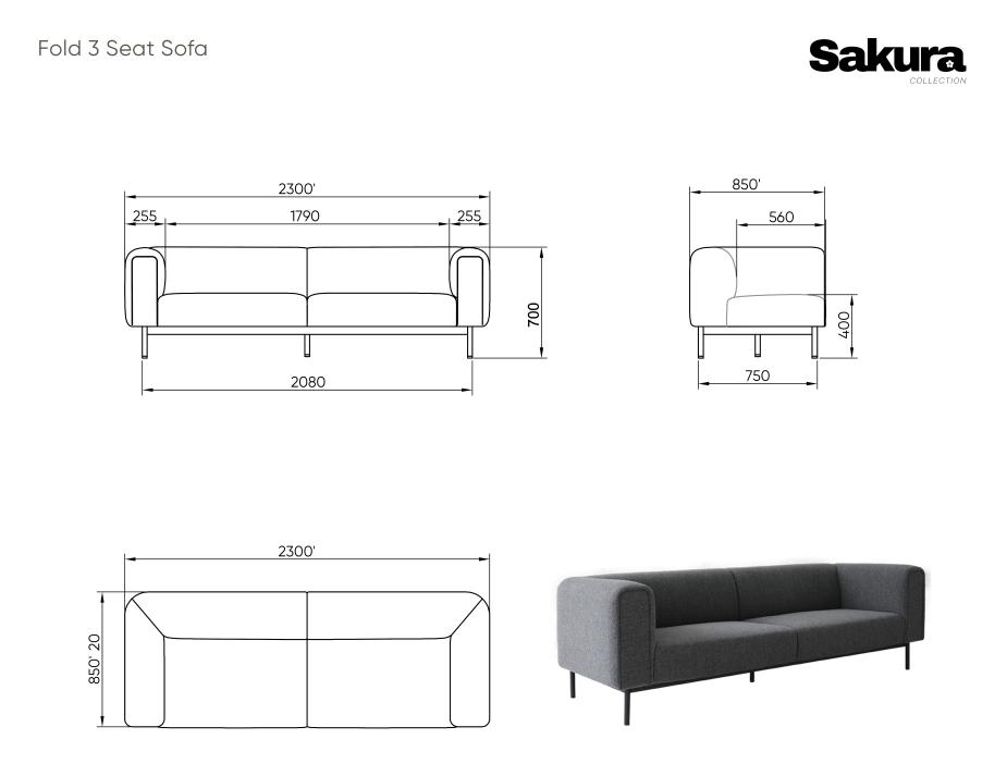 Sakura Collection Line Drawings Website 3 Seat Sofa