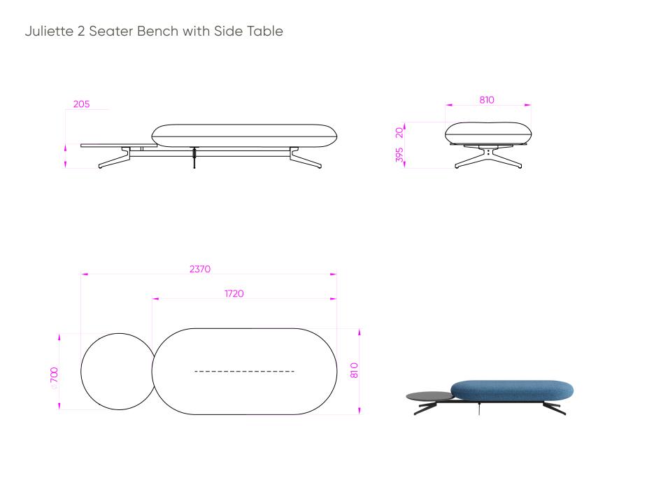 Juliette 2 Seat Bench With Side Table