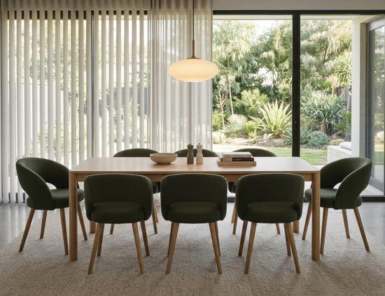 Akito Dining Chair - Natural - Hunter Green Fabric 