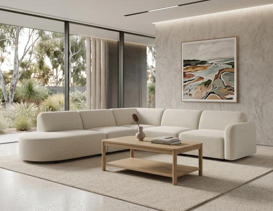 Atticus Modular Sofa - Config J or K Curved Open End - Ivory Cream