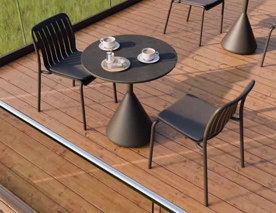 Kora Cafe Table 71cm Dia - Outdoor - Charcoal - Basalt Ceramic Top