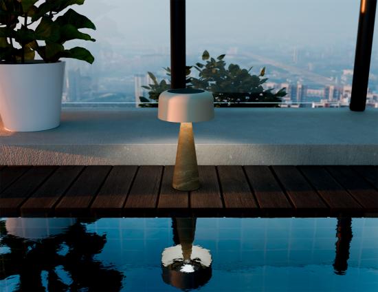 Aura Large Solar Lamp - Outdoor - Latte - Travertine
