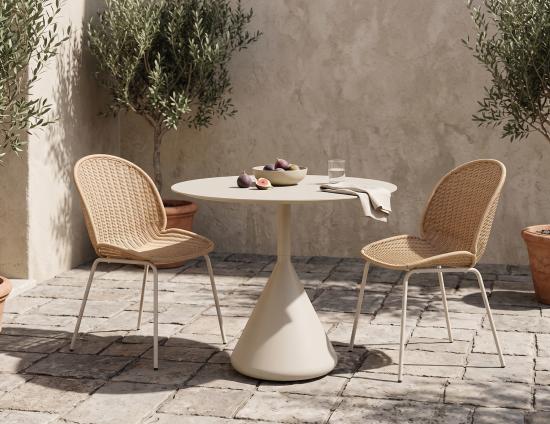Kora Cafe Table 90cm Dia - Outdoor - Latte - Dune Ceramic Top