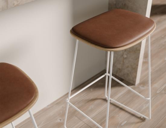 Elva Stool - Natural Seat - Tan Pad - White Frame