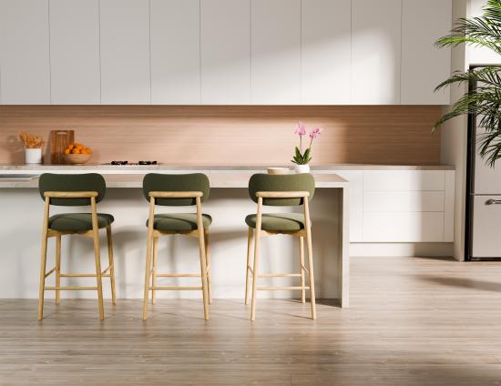 Oskar Bar Stool - Natural - Hunter Green Fabric 