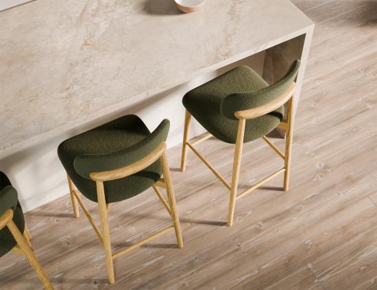 Oskar Bar Stool - Natural - Hunter Green Fabric 