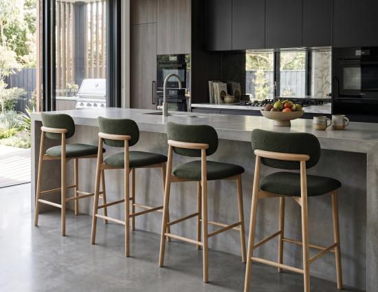 Oskar Bar Stool - Natural - Hunter Green Fabric 