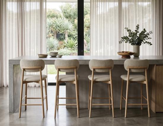 Oskar Bar Stool - Natural - Ivory Cream Fabric 