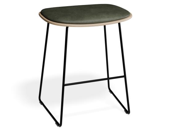 Elva Low Stool - Natural Seat - Green Pad - Black Frame