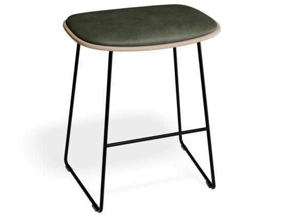 Elva Low Stool - Natural Seat - Green Pad - Black Frame