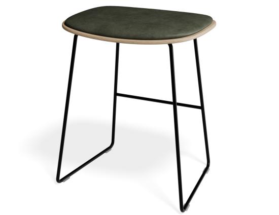 Elva Low Stool - Natural Seat - Green Pad - Black Frame