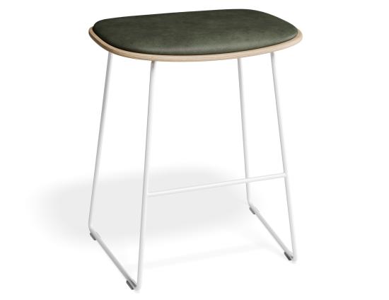 Elva Low Stool - Natural Seat - Green Pad - White Frame