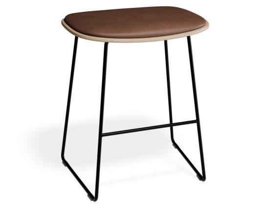 Elva Low Stool - Natural Seat - Tan Pad - Black Frame