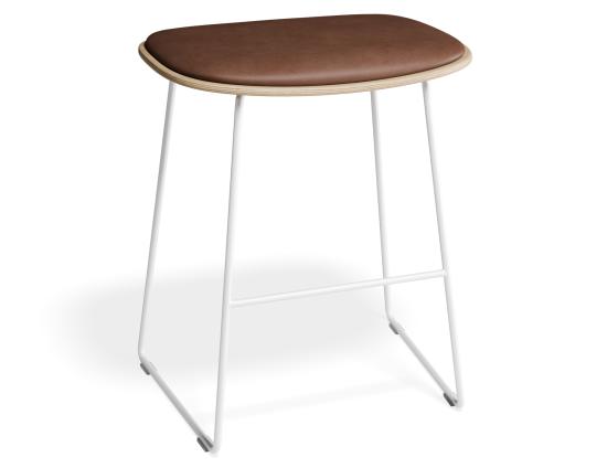 Elva Low Stool - Natural Seat - Tan Pad - White Frame